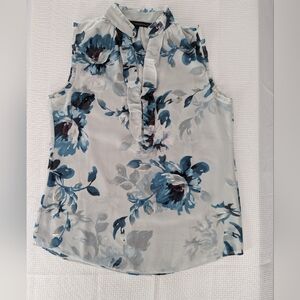 White House Black Market Floral Blouse - Blue and White